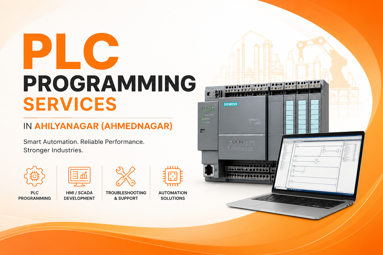 Industrial automation engineer programming a PLC panel for a manufacturing plant in Ahilyanagar Ahmednagar