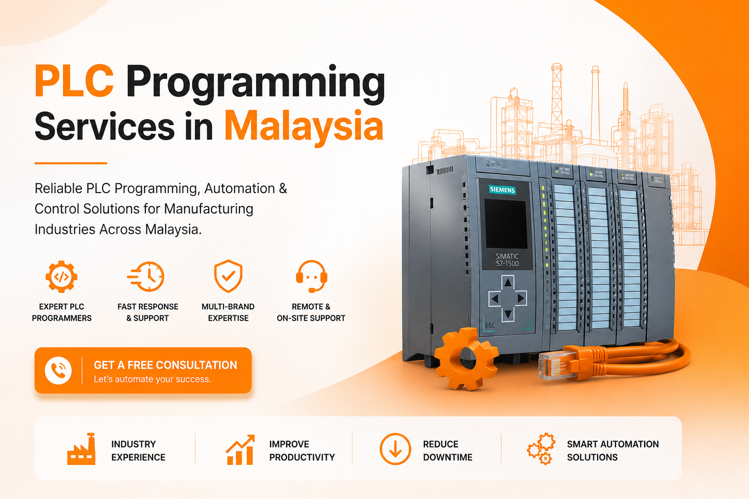 Industrial automation engineer programming a PLC control panel for a manufacturing plant in Malaysia